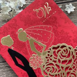 韓風紙雕花喜帖HA501.紅色西婚卡.手工燙金喜帖.雷射鏤空.立體浮雕婚卡.喜帖-003