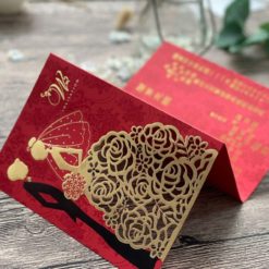 韓風紙雕花喜帖HA501.紅色西婚卡.手工燙金喜帖.雷射鏤空.立體浮雕婚卡.喜帖-005