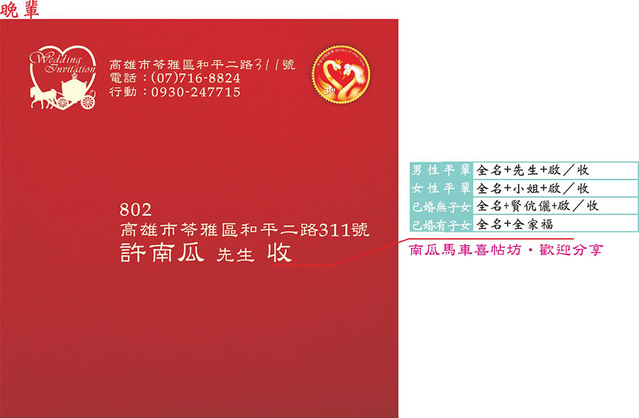 喜帖信封 - 喜帖信封 - 信封寫法 - 信封格式-寫信給晚輩