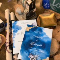 美式明信片喜帖V28 .美式海洋風婚卡.藍色單卡式婚卡.渲染水彩風囍帖 -04