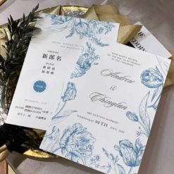 手感明信片喜帖V43 .水彩.厚卡喜帖.花卉喜帖.藍色喜帖.小清新.文青喜帖.鄉村風.簡約喜帖.喜帖.婚卡.喜帖設計-001