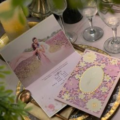 唯思美CW7025 .影像照片喜帖PCW7025 .粉紫花語.進口韓式雕花喜帖.雷射雕花.鏤空婚卡設計.進口喜帖-002